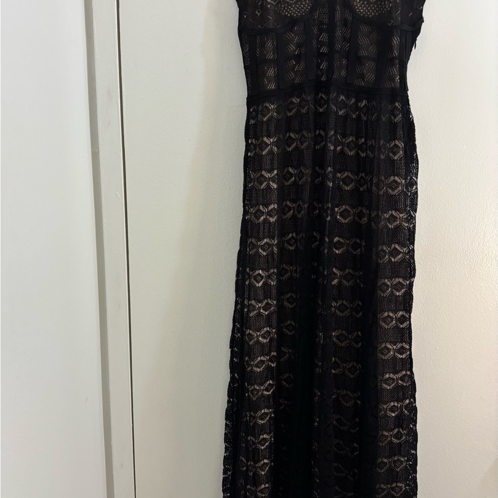 Zara Black Pointelle Knit Corset Sheer Patterned Gown